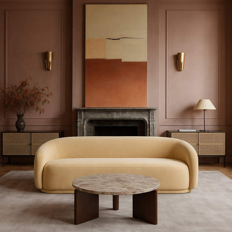 Varenna Marble Top And Acacia Wood Base Coffee Table in Beige - 99038Beige-CT