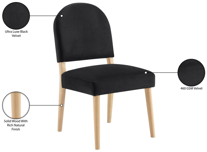 Varinelle Velvet Performance Fabric Upholstered Dining Chair in Black, Set of 2 - 88032Black-C