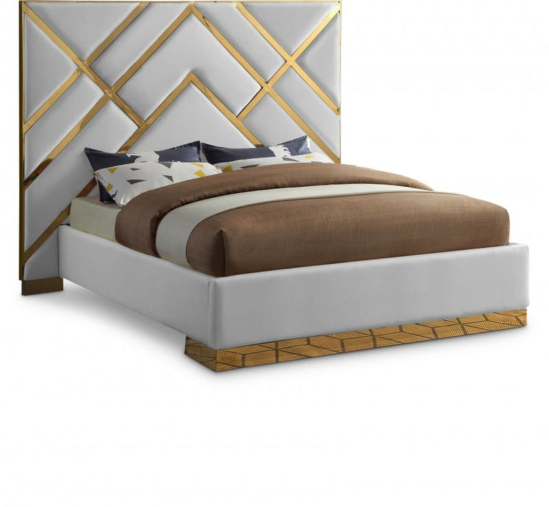 Vector Vegan Leather Queen Bed White - Gate FurnitureQueen Bed
