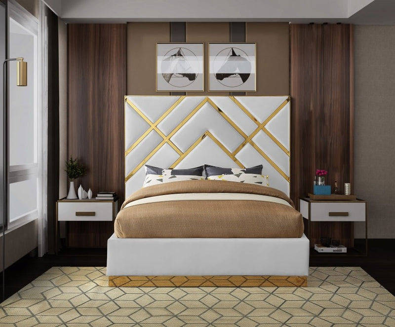 Vector Vegan Leather Queen Bed White - Gate FurnitureQueen Bed