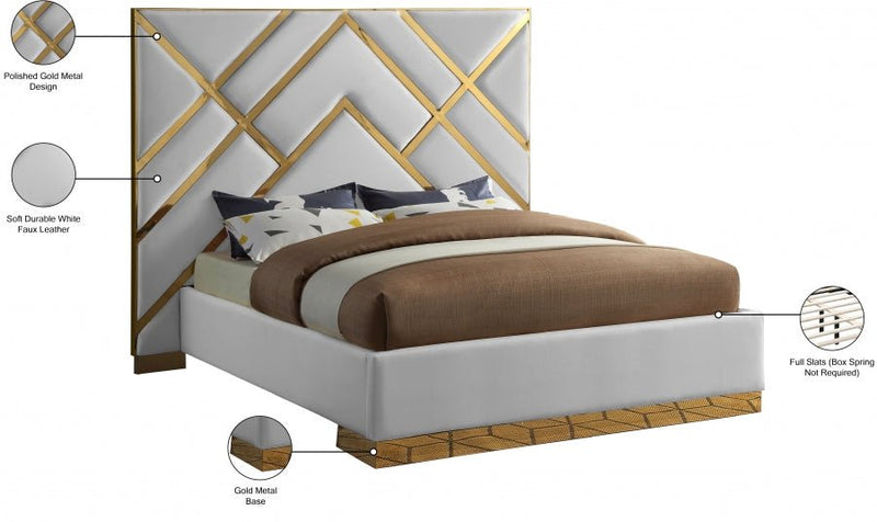 Vector Vegan Leather Queen Bed White - Gate FurnitureQueen Bed