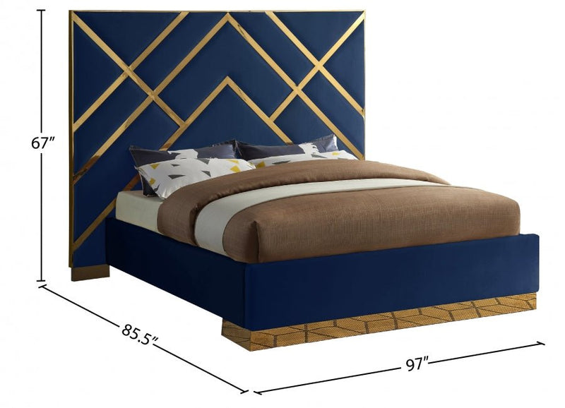 Vector Velvet King Bed Blue - Gate FurnitureKing Bed