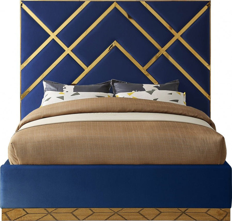 Vector Velvet King Bed Blue - Gate FurnitureKing Bed