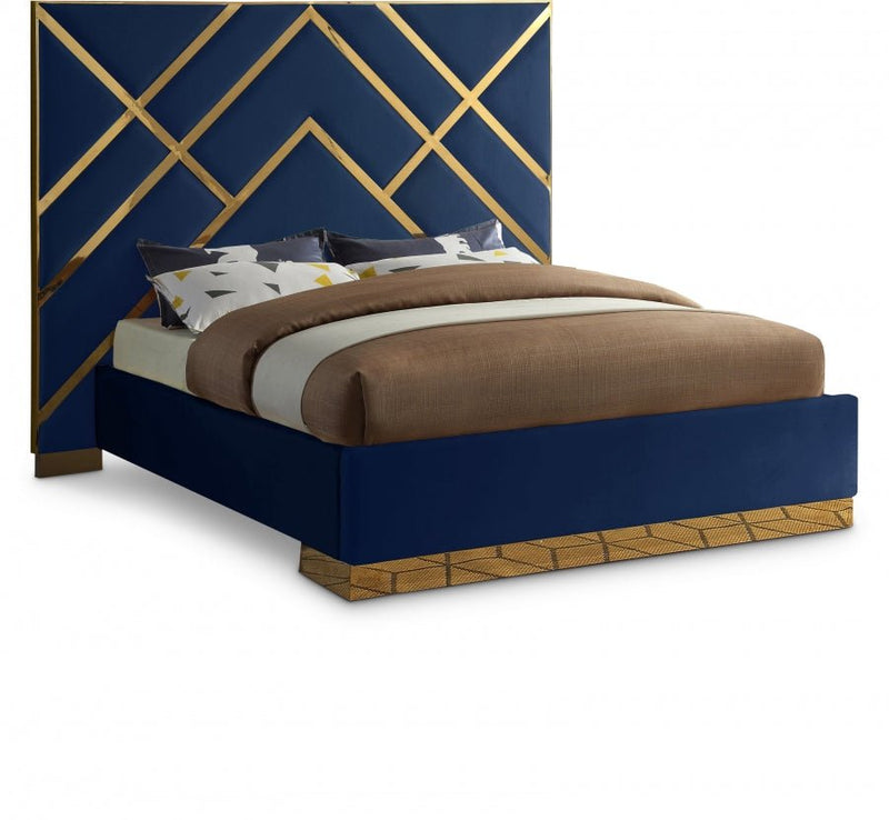 Vector Velvet King Bed Blue - Gate FurnitureKing Bed