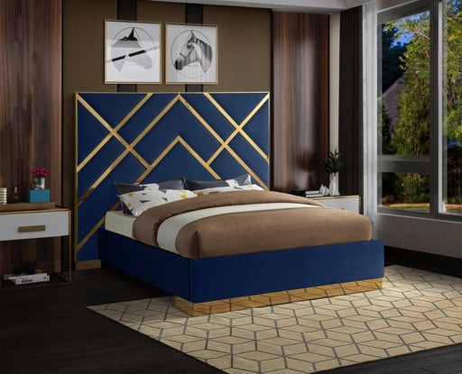 Vector Velvet King Bed Blue - Gate FurnitureKing Bed