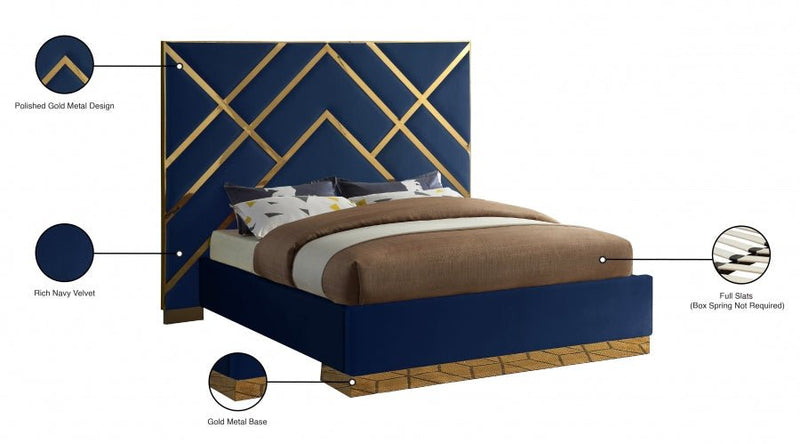 Vector Velvet King Bed Blue - Gate FurnitureKing Bed