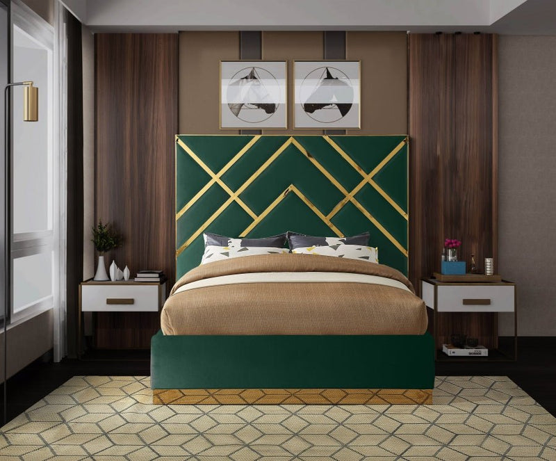 Vector Velvet King Bed Green - Gate FurnitureKing Bed