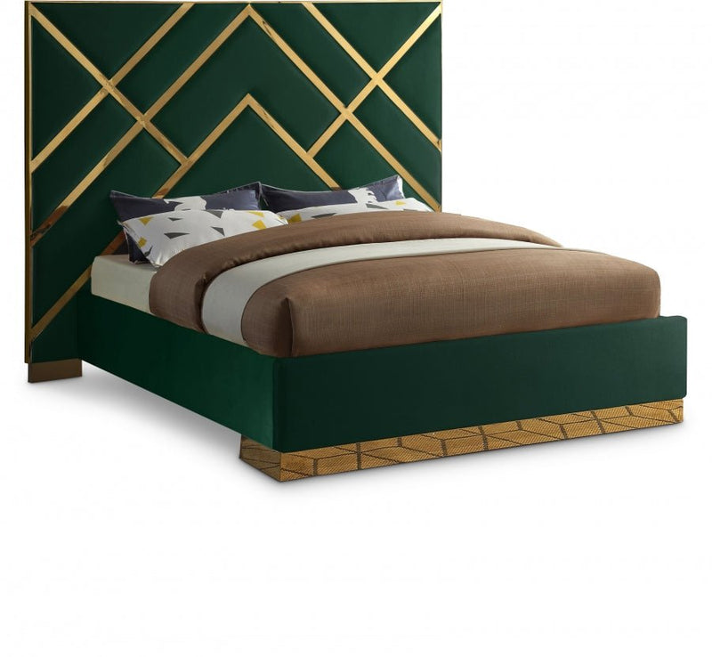 Vector Velvet King Bed Green - Gate FurnitureKing Bed