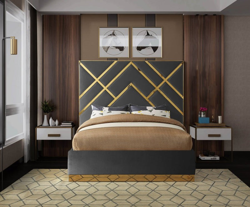 Vector Velvet King Bed Grey - Gate FurnitureKing Bed