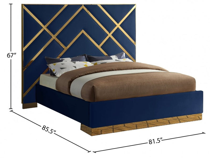 Vector Velvet Queen Bed Blue - Gate FurnitureQueen Bed