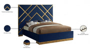 Vector Velvet Queen Bed Blue - Gate FurnitureQueen Bed