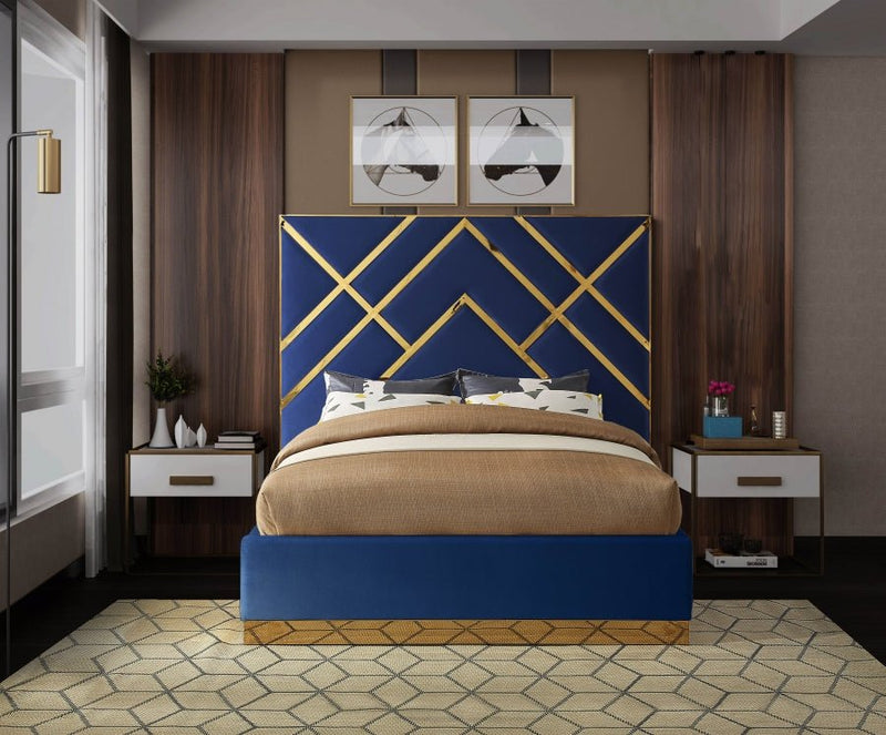 Vector Velvet Queen Bed Blue - Gate FurnitureQueen Bed