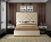 Vector Velvet Queen Bed Cream - Gate FurnitureQueen Bed