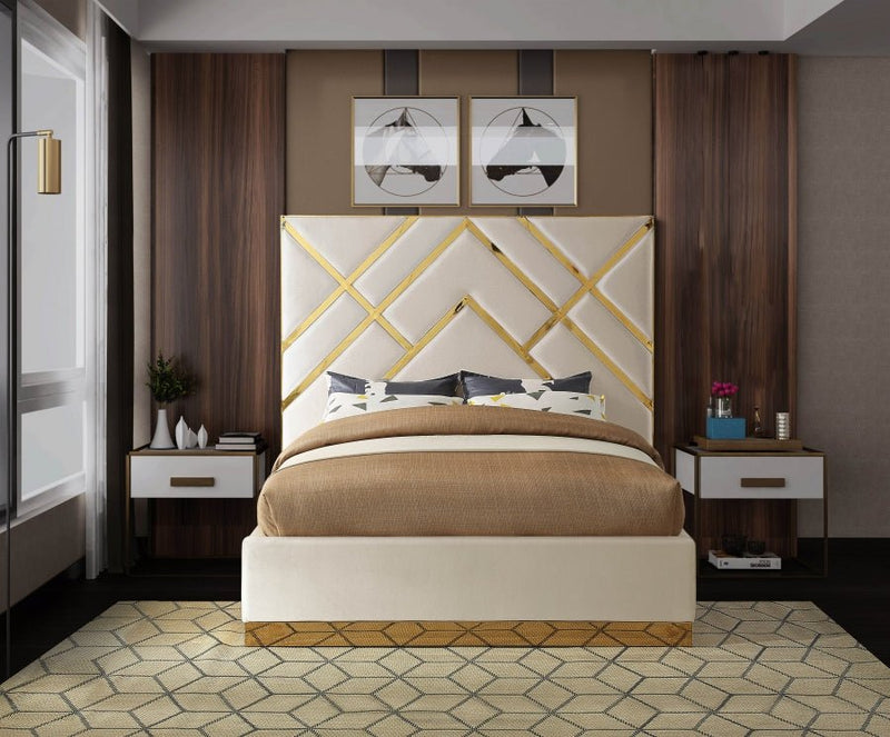 Vector Velvet Queen Bed Cream - Gate FurnitureQueen Bed