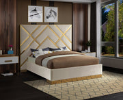 Vector Velvet Queen Bed Cream - Gate FurnitureQueen Bed