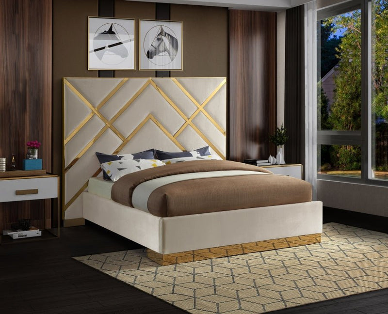 Vector Velvet Queen Bed Cream - Gate FurnitureQueen Bed