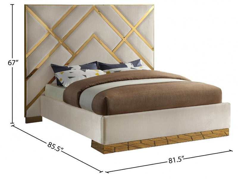 Vector Velvet Queen Bed Cream - Gate FurnitureQueen Bed