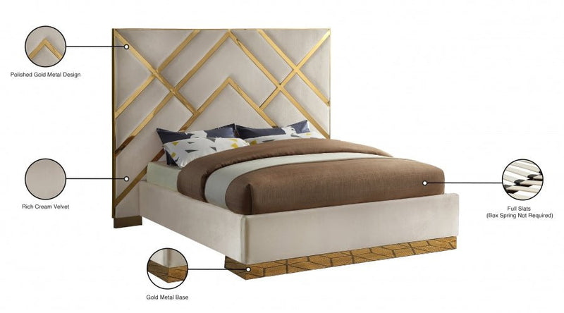 Vector Velvet Queen Bed Cream - Gate FurnitureQueen Bed