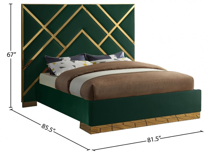 Vector Velvet Queen Bed Green - Gate FurnitureQueen Bed