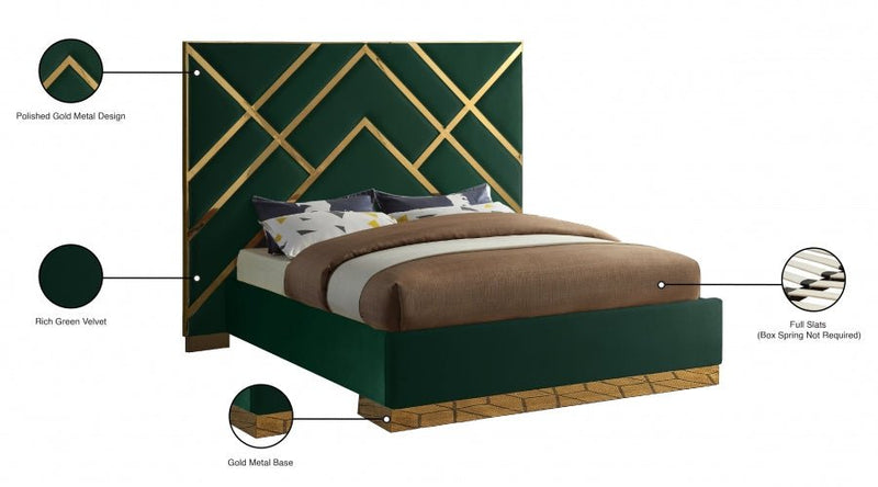 Vector Velvet Queen Bed Green - Gate FurnitureQueen Bed