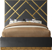 Vector Velvet Queen Bed Grey - Gate FurnitureQueen Bed