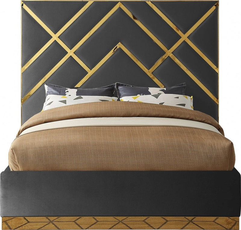 Vector Velvet Queen Bed Grey - Gate FurnitureQueen Bed