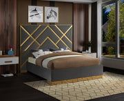 Vector Velvet Queen Bed Grey - Gate FurnitureQueen Bed