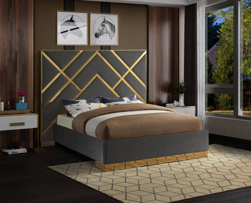 Vector Velvet Queen Bed Grey - Gate FurnitureQueen Bed