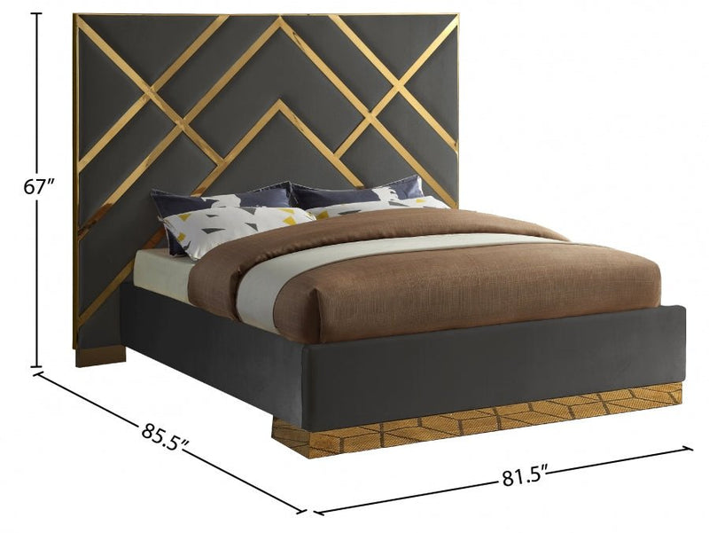 Vector Velvet Queen Bed Grey - Gate FurnitureQueen Bed
