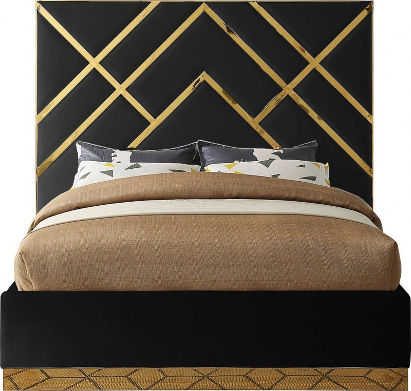 Vector Velvet Queen Bed in Black - Gate FurnitureQueen Bed