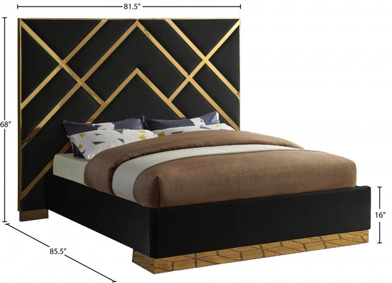 Vector Velvet Queen Bed in Black - Gate FurnitureQueen Bed