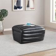 Vega Vegan Leather Upholstered Ottoman in Black - 33045Black-Ott