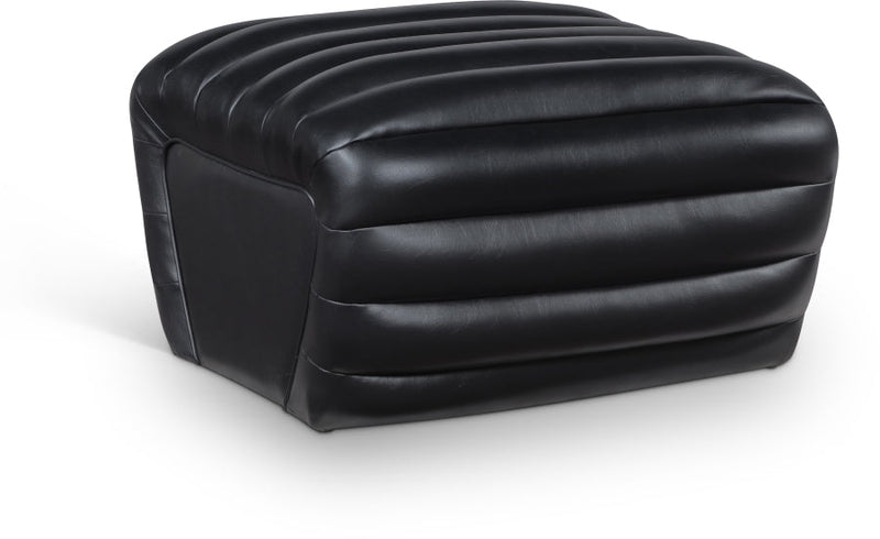 Vega Vegan Leather Upholstered Ottoman in Black - 33045Black-Ott