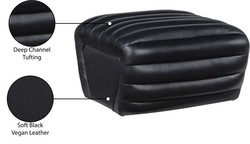 Vega Vegan Leather Upholstered Ottoman in Black - 33045Black-Ott