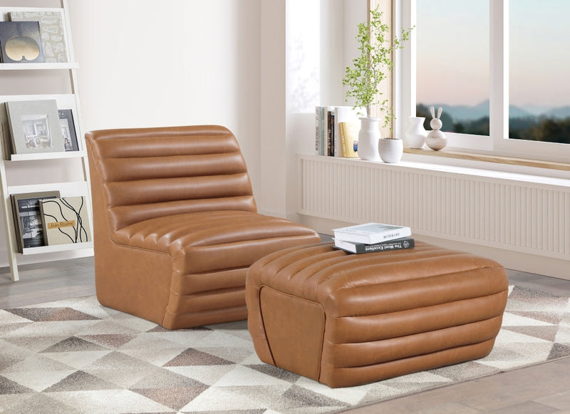 Vega Vegan Leather Upholstered Ottoman in Cognac - 33045Cognac-Ott
