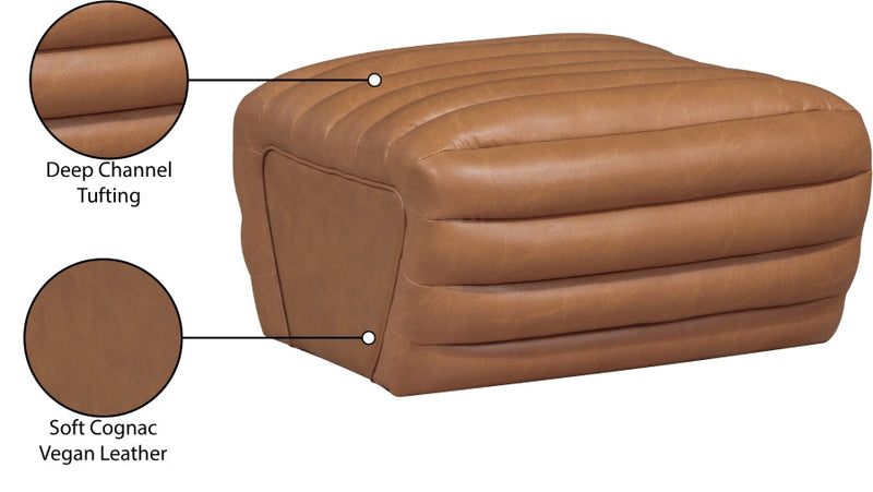 Vega Vegan Leather Upholstered Ottoman in Cognac - 33045Cognac-Ott