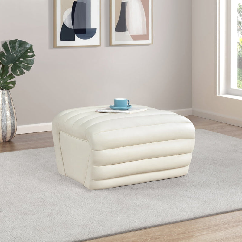 Vega Vegan Leather Upholstered Ottoman in Cream - 33045Cream-Ott