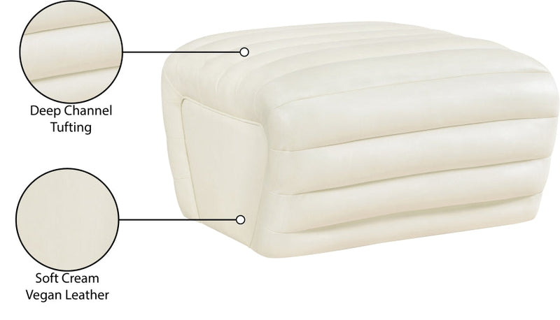 Vega Vegan Leather Upholstered Ottoman in Cream - 33045Cream-Ott