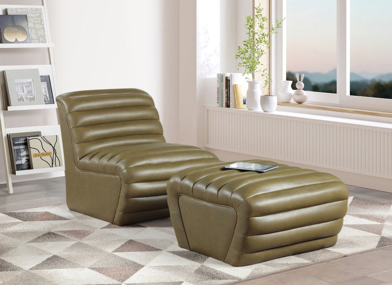 Vega Vegan Leather Upholstered Ottoman in Olive - 33045Olive-Ott