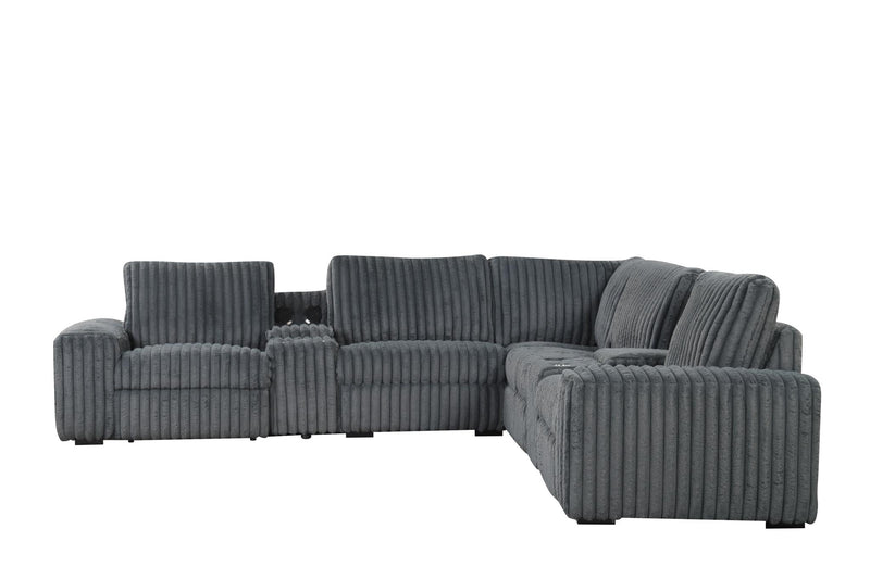 Vegas - Gray Power Recliner Sectional with Storage Console, Bluetooth Speaker, Wireless Charger, Cup Holder, USB Charger - CS8200-Sectional-Gray