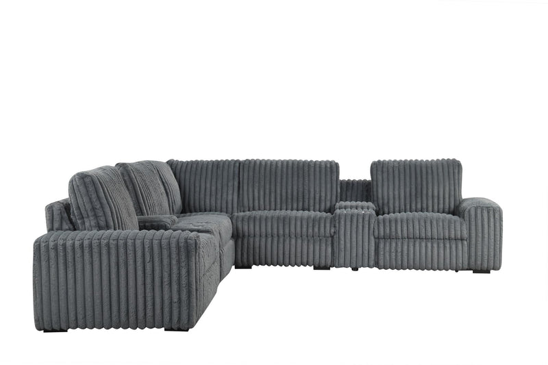 Vegas - Gray Power Recliner Sectional with Storage Console, Bluetooth Speaker, Wireless Charger, Cup Holder, USB Charger - CS8200-Sectional-Gray