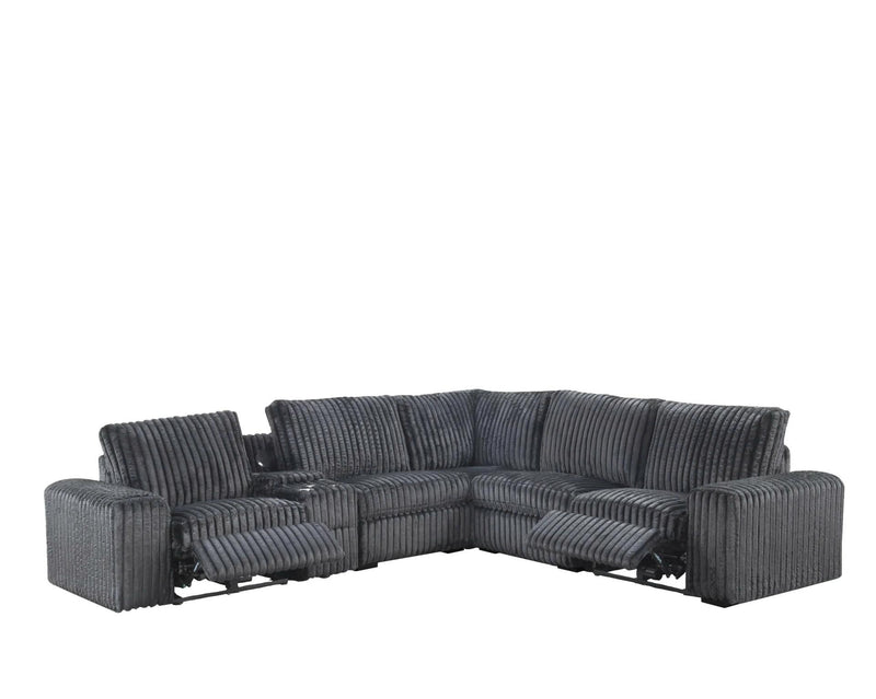 Vegas - Gray Power Recliner Sectional with Storage Console, Bluetooth Speaker, Wireless Charger, Cup Holder, USB Charger - CS8200-Sectional-Gray