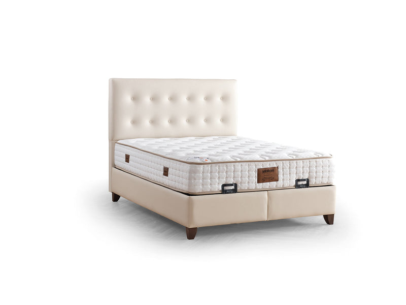Vella Storage Bed With Headboard Beige - Queen in Beige - 110-VEL-BEIVYN-150-SB