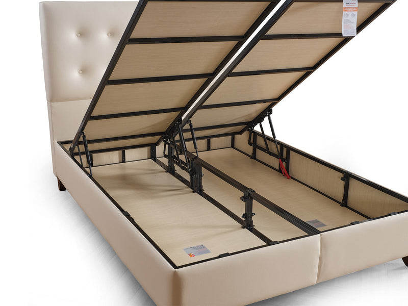 Vella Storage Bed With Headboard Beige - Queen in Beige - 110-VEL-BEIVYN-150-SB