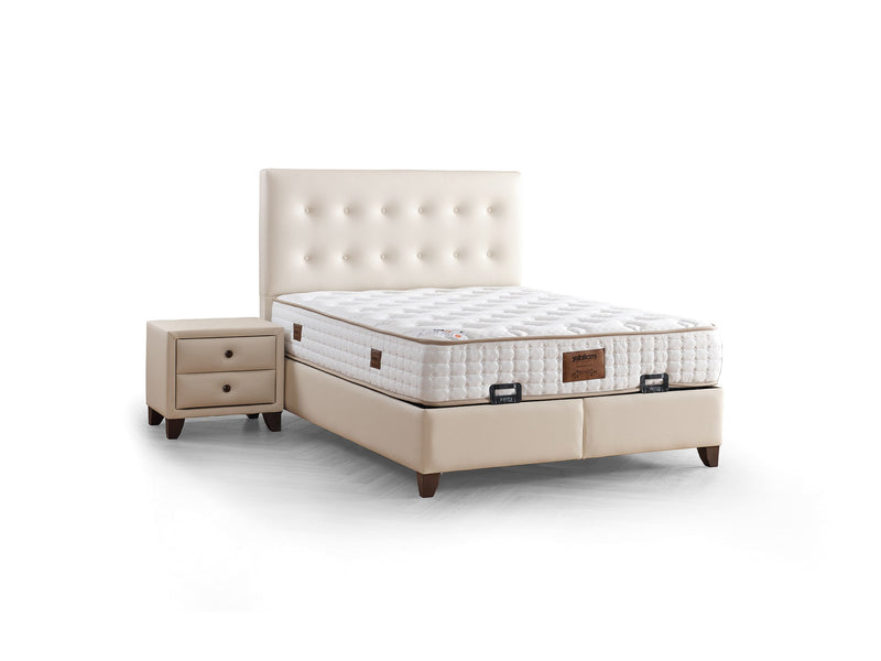 Vella Storage Bed With Headboard Beige - Twin in Beige - 110-VEL-BEIVYN-100-SB