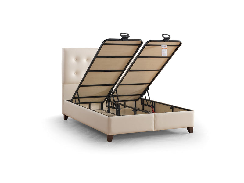 Vella Storage Bed With Headboard Beige - Twin in Beige - 110-VEL-BEIVYN-100-SB