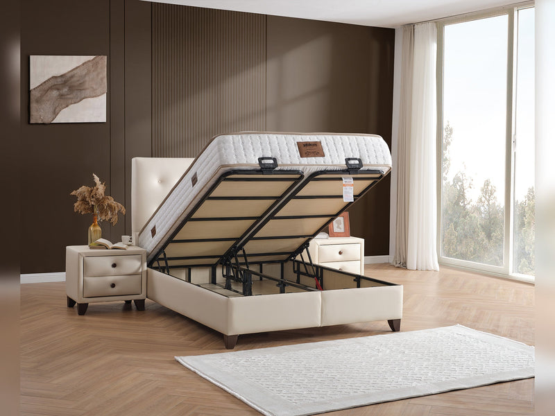 Vella Storage Bed With Headboard Beige - Twin in Beige - 110-VEL-BEIVYN-100-SB