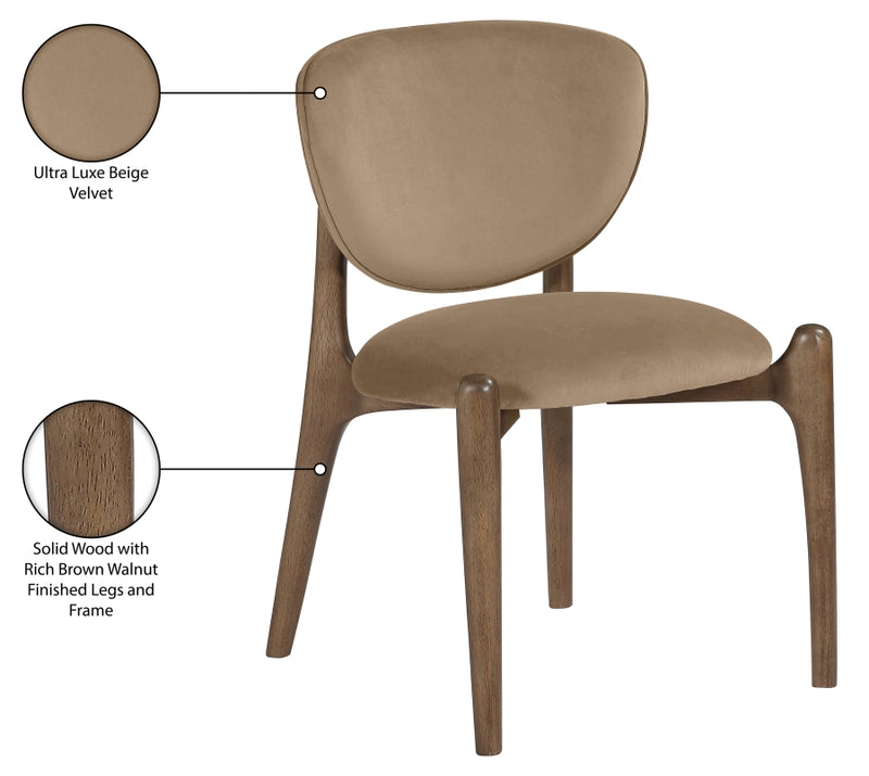 Velora Velvet Performance Fabric Upholstered Dining Chair in Beige, Set of 2 - 77077Beige-C