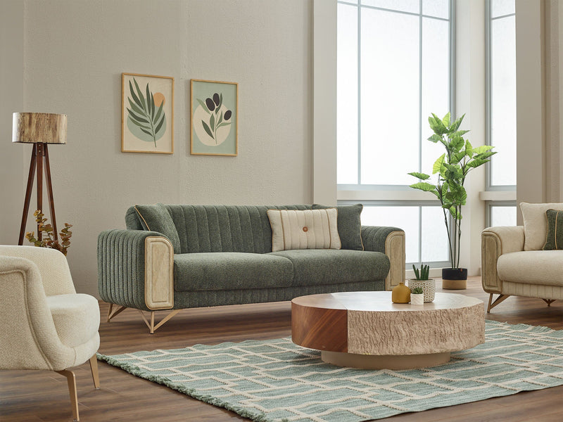 Venta  3-pieces (Sofa & Loveseat & Chair) Livingroom in Cream - Green - 200-SIM-VEN-CALVE03-CALVE14-321