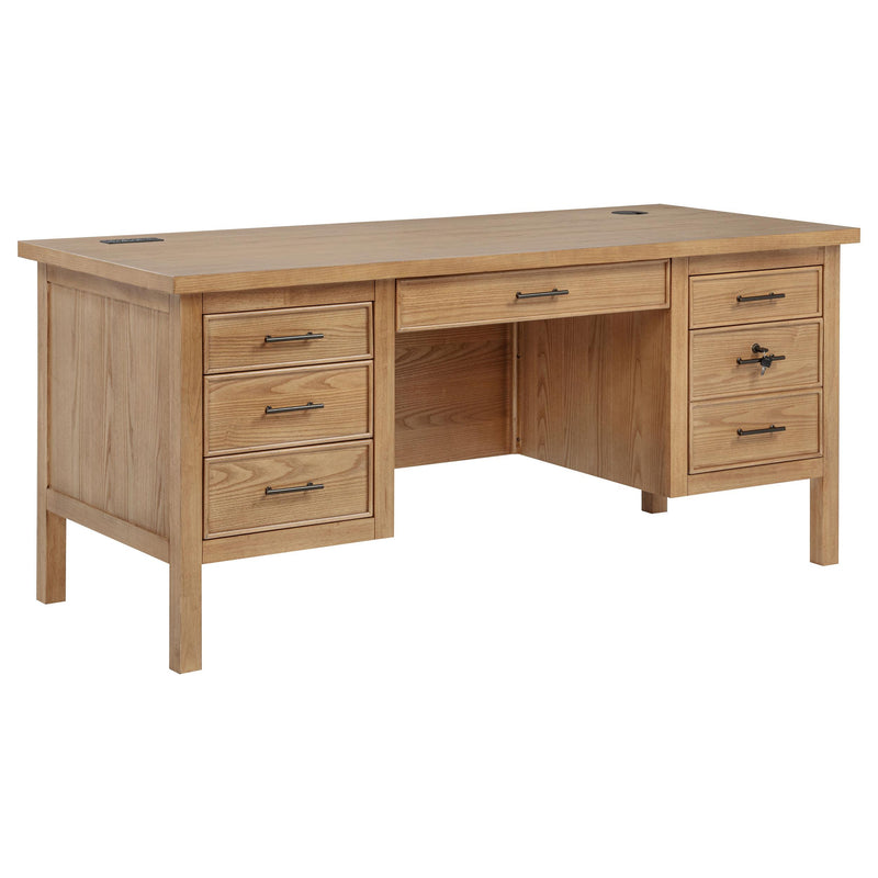 Vermes 66-inch 7-drawer Computer Desk with Power Outlet Light Ash - 802062
